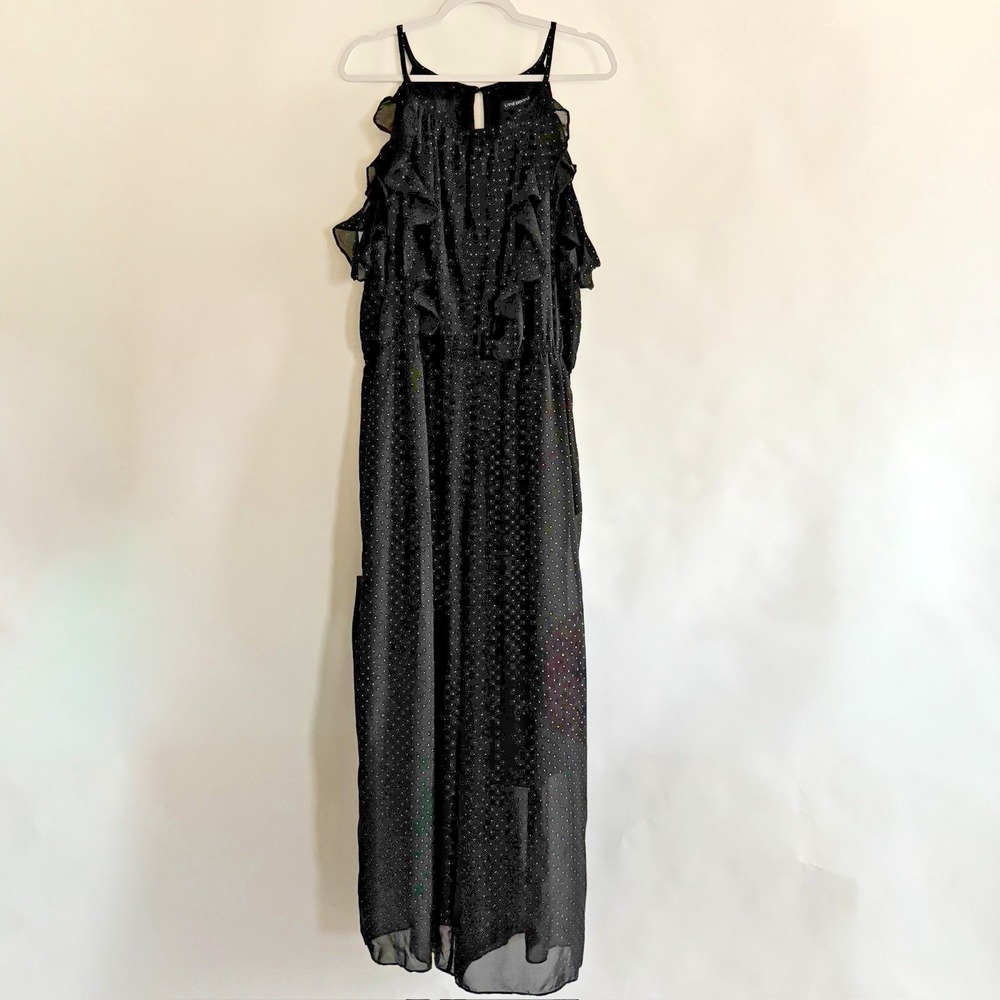 Lane Bryant Black Chiffon Sparkle Jumpsuit 20 Ruffles Cold Shoulder New Years